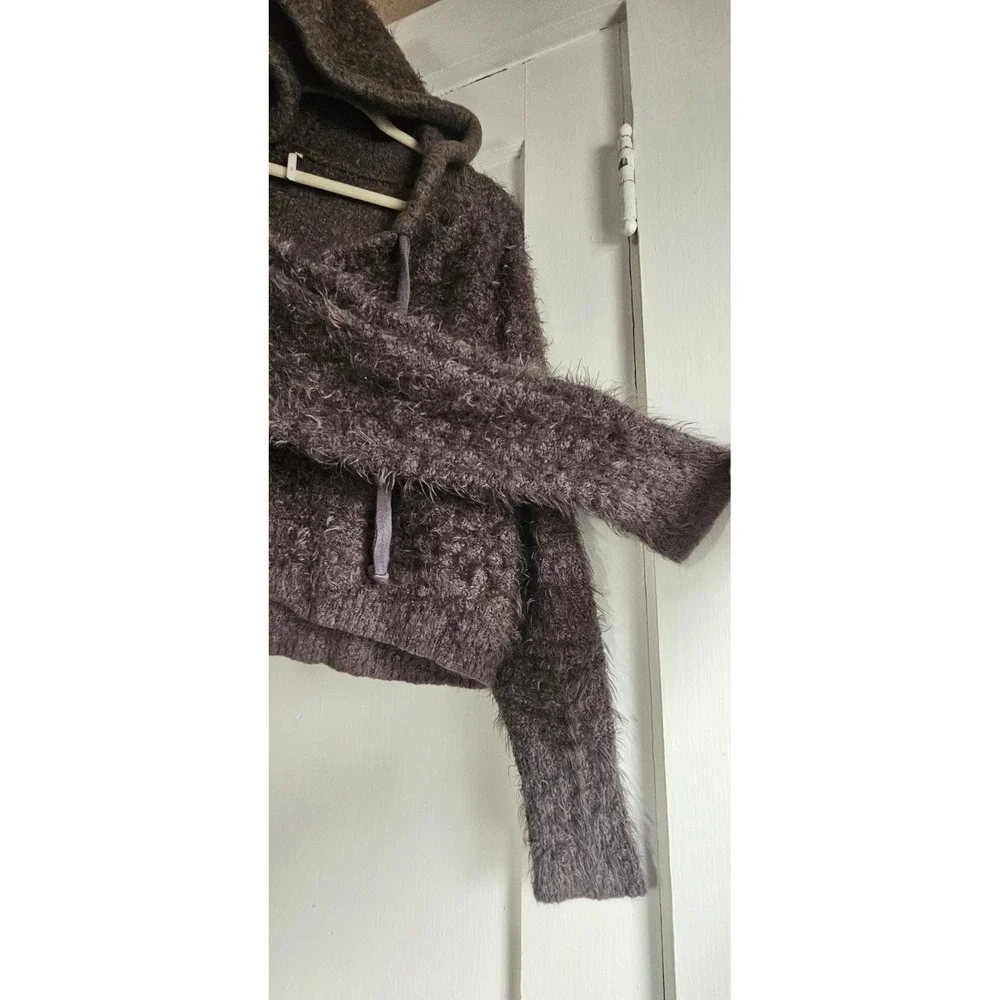 FREE PEOPLE light as a feather Gray furry‎ sweater w hood drawstring woman Sz S